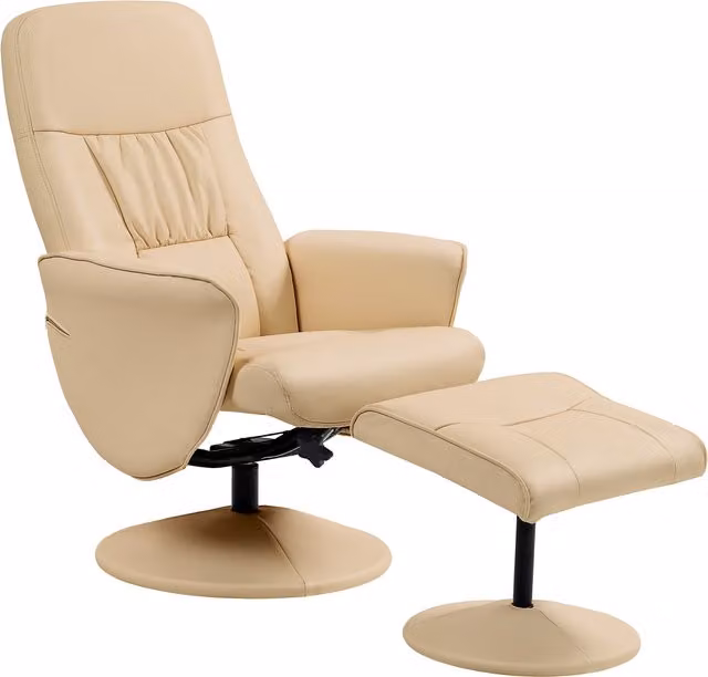 Poltrona relax HOMCOM con poggiapiedi, seduta girevole a 360° e schienale inclinabile, rivestimento in ecopelle beige