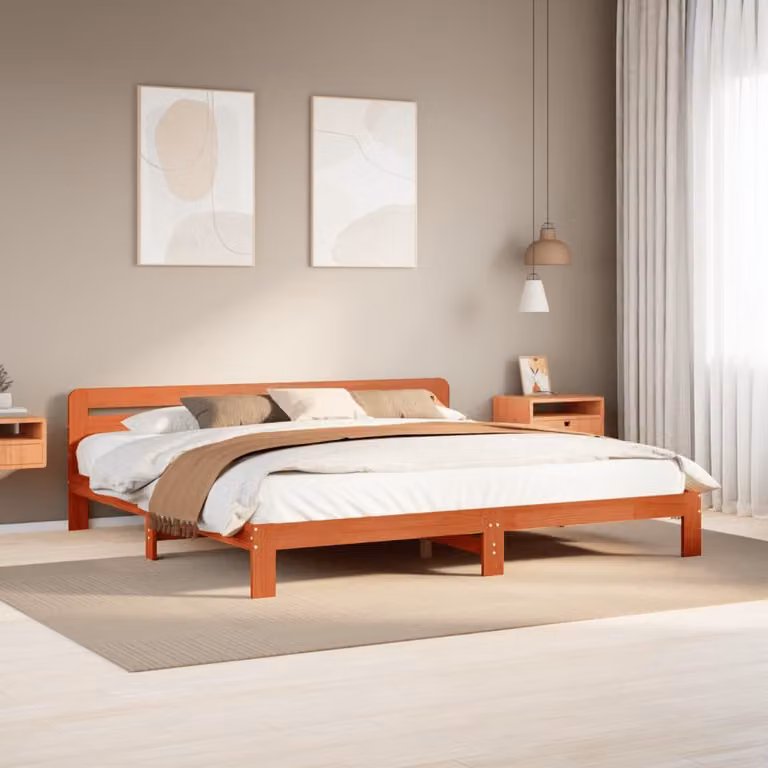 Letto in legno di pino rustico vidaXL, colore marrone cera, L 180 x P 200 cm