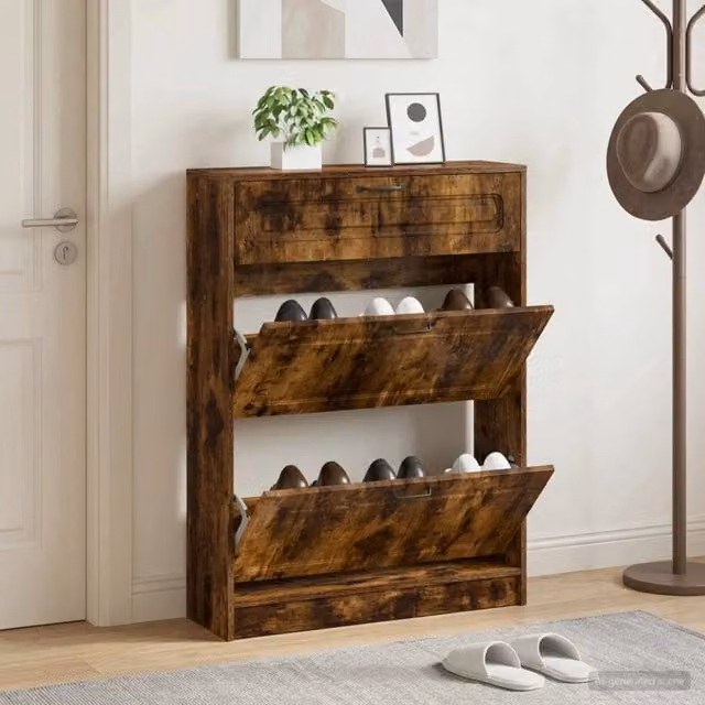 Mobile porta scarpe moderno vidaXL in legno e metallo, marrone e nero, L: 78 cm, P: 24 cm, H: 100 cm