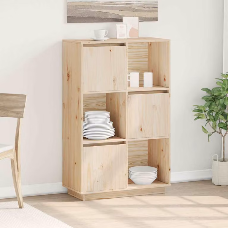 Credenza rustica vidaXL in legno massello di pino, colore beige/marrone, L: 74 cm, P: 35 cm, H: 117 cm