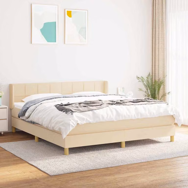 vidaXL Giroletto a Molle con Materasso Ibrido in Tessuto Beige e Bianco L/P/H: 160 x 200 x 88 cm