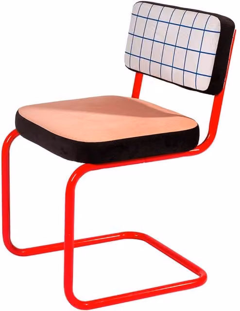 Sedia imbottita moderna Seletti Superchair con struttura in metallo e base a sbalzo, disponibile in blu o rosso