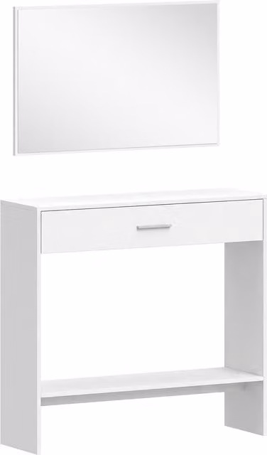 Mobile da ingresso HOMCOM con specchio, cassetto e ripiano, Bianco, L 91,5 cm x P 27,9 cm x H 85,5 cm