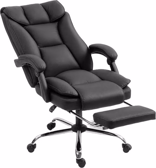 Sedia da Ufficio Executive DESIGN IN Reclinabile a 155° con Poggiapiedi, Rivestimento in Finta Pelle e Poggiatesta, Nero, L/P/H: 72 x 76 x 121 cm