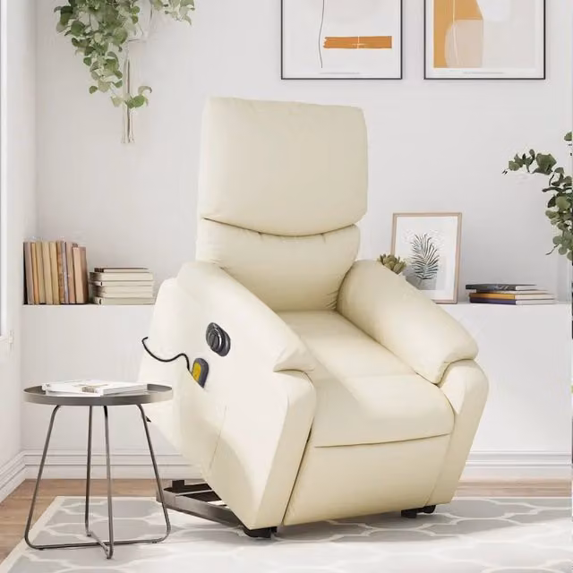 Poltrona Alzapersona Elettrica Reclinabile vidaXL in Similpelle Beige con Braccioli