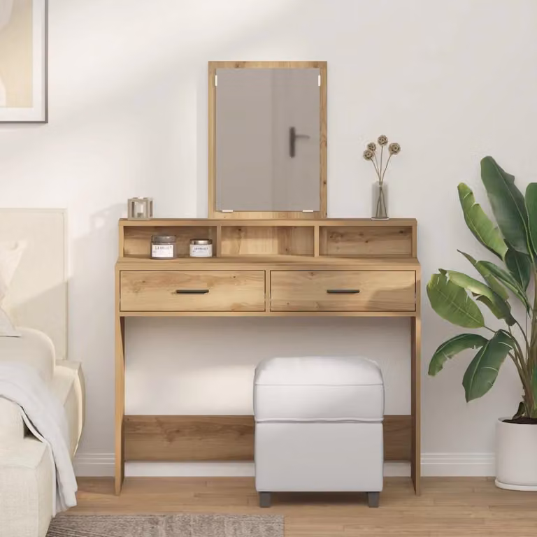 vidaXL Tavolo da Trucco Moderno in Rovere Marrone L: 100 cm, P: 41 cm, H: 140 cm
