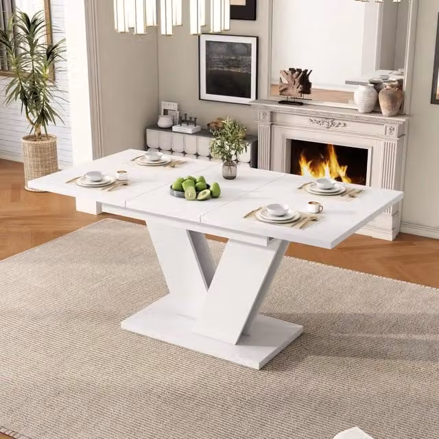 Tavolo da pranzo allungabile moderno Mivray in MDF bianco opaco con base in metallo L/P/H: 120 x 80 x 76 cm