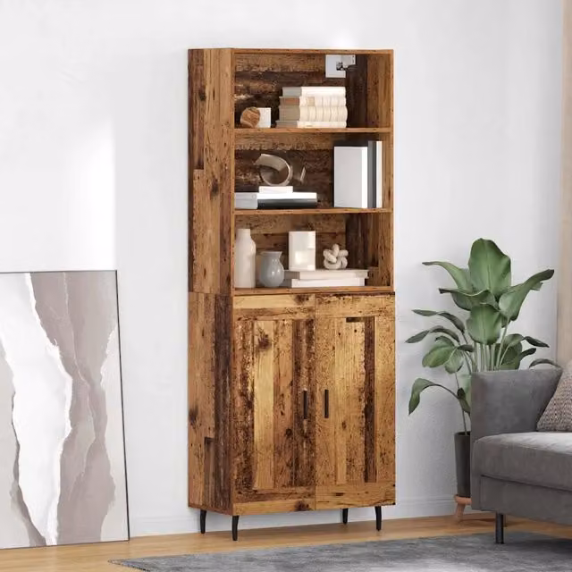 Credenza Buffet e Armadio da Cucina Moderno vidaXL in Legno e Vetro Marrone L: 69,5 cm, P: 34 cm, H: 180 cm