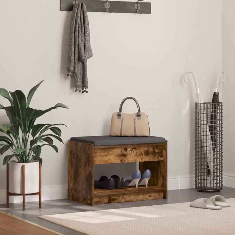 Panca portaattucci moderna vidaXL in legno color marrone con scarpiera L: 63 cm, P: 38 cm, H: 45 cm