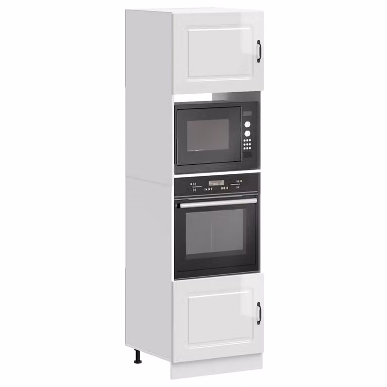 Set di 2 armadi per forno vidaXL Kalmar bianchi lucidi in legno MDF per cucina moderna