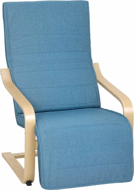 Poltrona relax HOMCOM con poggiapiedi regolabile in velluto blu per salotto, camera o ufficio, L: 66,5 cm, H: 100 cm, P: 94 cm