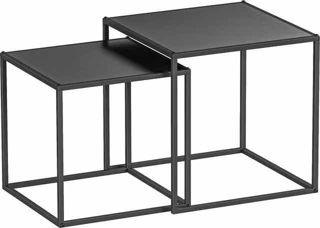 Set da 2 tavolini da caffè impilabili HOMCOM quadrati in metallo nero per salotto e soggiorno