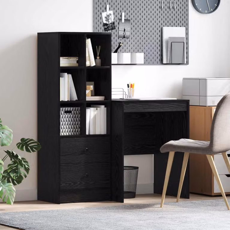 Set di 2 Scrivanie moderne vidaXL in MDF laminato rovere e nero con scaffale L: 105,5 cm, P: 50 cm, H: 127 cm