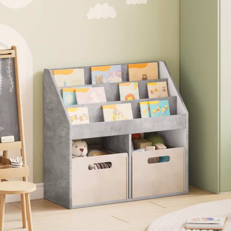 Libreria per bambini vidaXL moderna in MDF, colore grigio cemento, L 72,5 x P 29,5 x H 69 cm