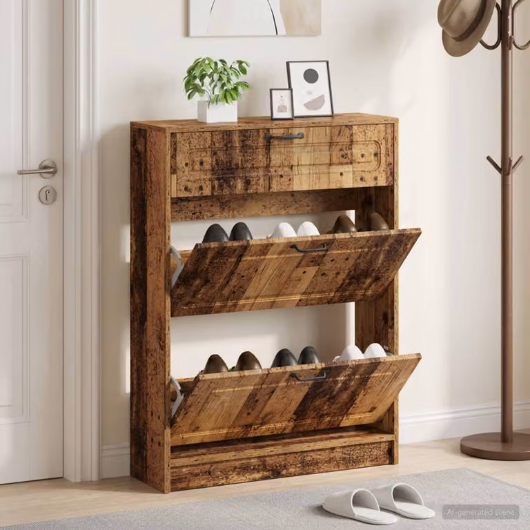 Mobile porta scarpe UTRECHT vidaXL in legno e metallo, marrone e nero, L: 78 cm, P: 24 cm, H: 100 cm