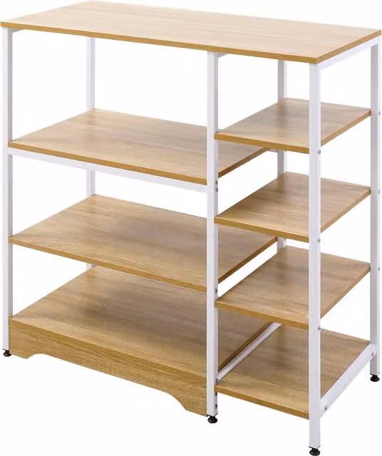 Scaffale da cucina basso HOMCOM in stile industriale con 7 ripiani in metallo e legno, Bianco, L 90 x P 40 x H 95 cm