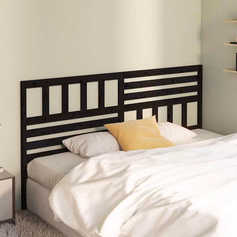 Testiera per letto vidaXL in legno massello di pino, colore nero, L: 206 cm, P: 4 cm, H: 100 cm