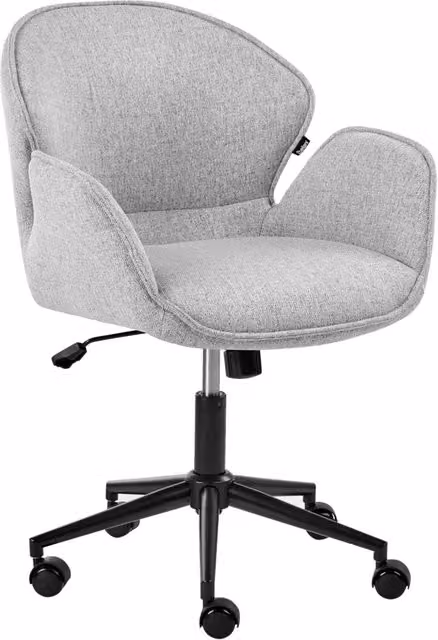 Sedia da ufficio girevole BELIANI in tessuto grigio con struttura in metallo nero, moderna e con braccioli e ruote
