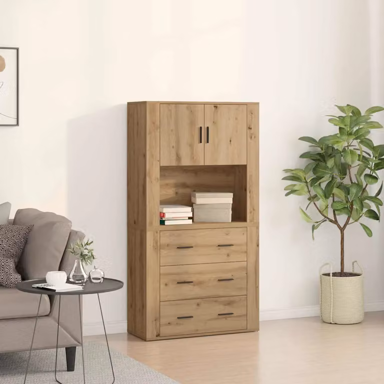 Credenza moderna vidaXL in legno color rovere e metallo, L 80 cm x P 33 cm x H 150 cm