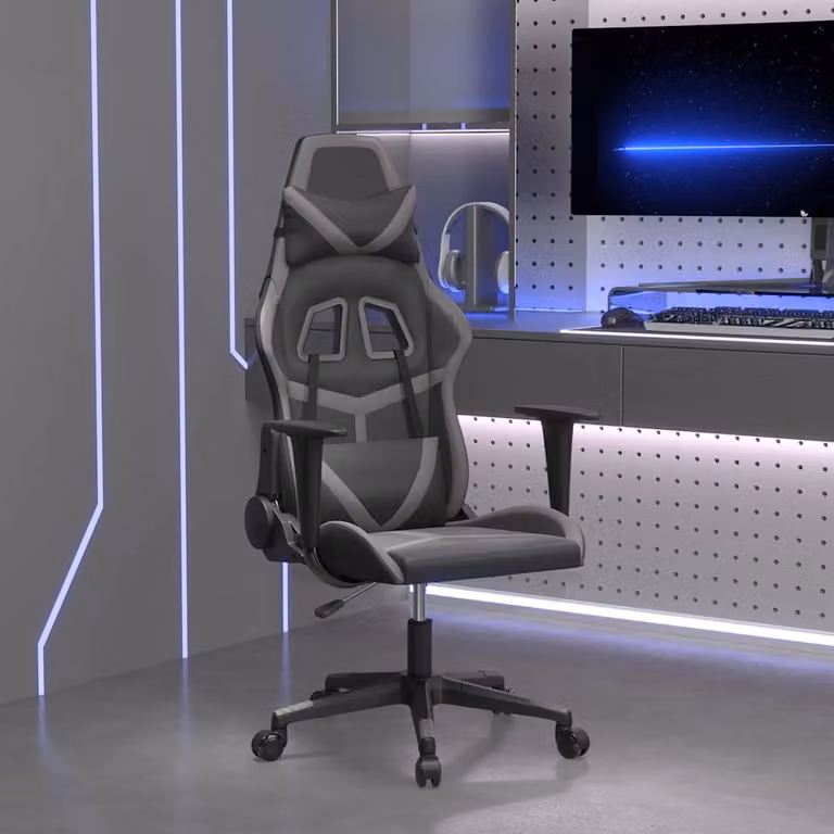 Sedia da Gaming vidaXL in Similpelle Nero e Grigio con Poggiatesta e Ruote, Girevole a 360 Gradi, L/P/H: 66,5 x 61,0 x 127,5 cm