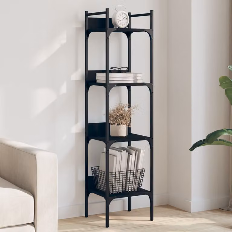 Libreria vidaXL a 4 Ripiani Nera in Legno e Metallo per Soggiorno o Ufficio, L 35 cm x P 30 cm x H 138,5 cm