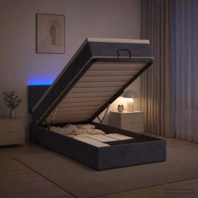Letto Ottomano con Materasso Ibrido vidaXL in Velluto Grigio con Illuminazione LED e Porte USB L/P/H: 90 x 200 x 88 cm