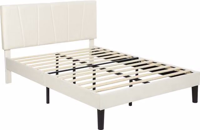Letto matrimoniale HOMCOM in velluto beige con testiera regolabile e rete a doghe in legno, L/P: 140 x 190 cm