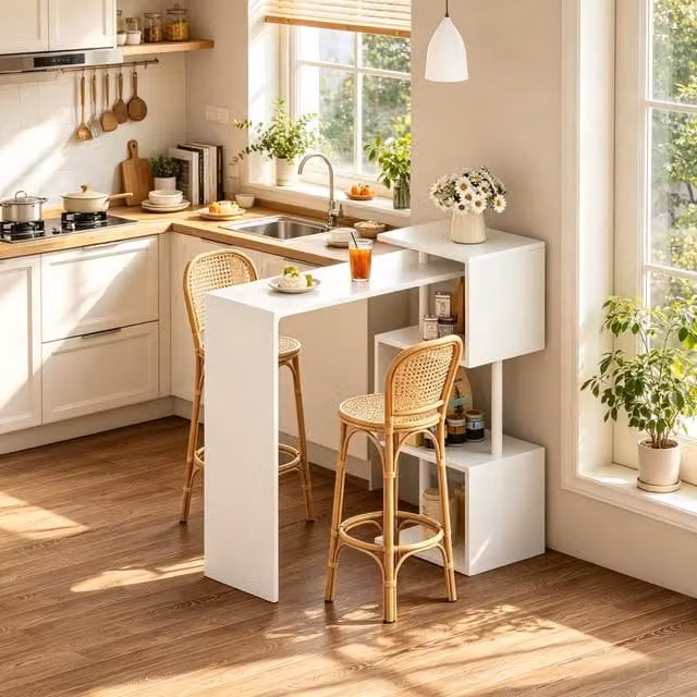 Tavolo alto Mivray con 3 ripiani in MDF e metallo bianco per cucina e soggiorno L: 97.5 cm, P: 38 cm, H: 100 cm