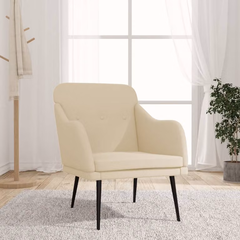 Poltrona relax moderna vidaXL in tessuto beige con braccioli e struttura in metallo L/P/H: 63 x 76 x 80 cm