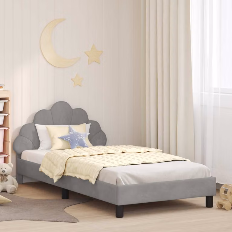 Struttura letto per bambini vidaXL in legno e tessuto velluto grigio L/P/H: 190 x 90 x 80 cm