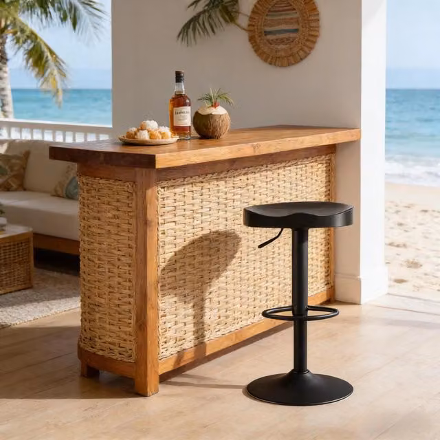 Sgabello bar girevole WISHDOR in legno di pino e metallo, regolabile in altezza, colore nero