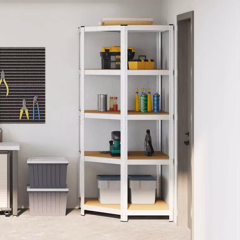 vidaXL Mensola angolare in legno e metallo Argento L: 90 cm, P: 90 cm, H: 198 cm