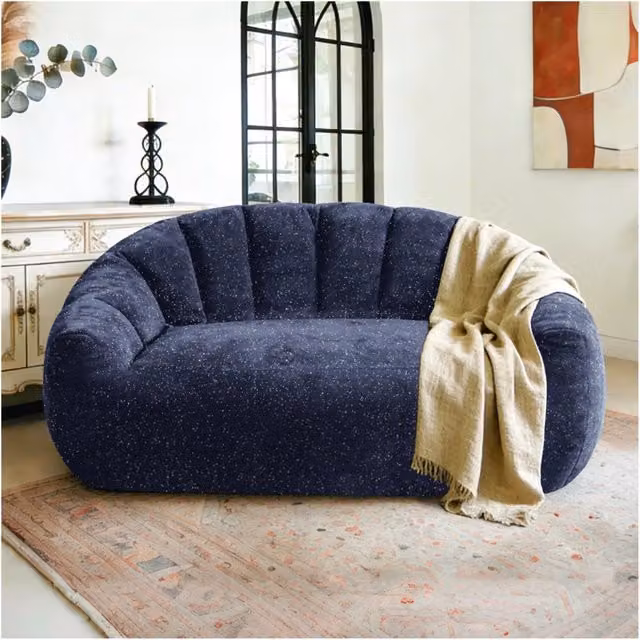 Pouf poltrona sacco OKWISH in flanella blu con design ergonomico per soggiorno e camera da letto