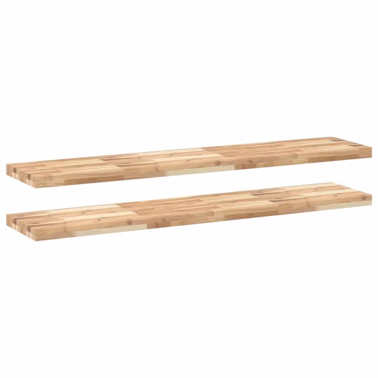 Set di 2 mensole da parete vidaXL in legno di acacia non trattato, colore marrone, L 120 x P 30 x H 4 cm