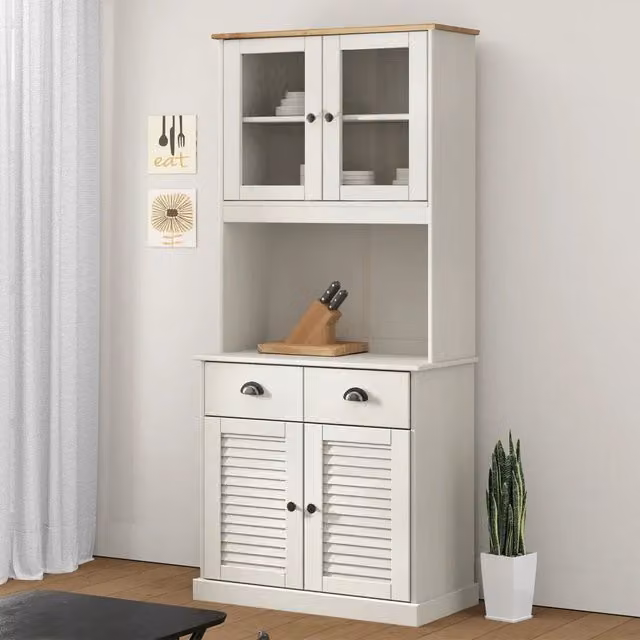 Mobile a parete vidaXL in legno di pino rustico bianco con ante in vetro e ripiani, L: 78 cm, P: 40 cm, H: 175 cm