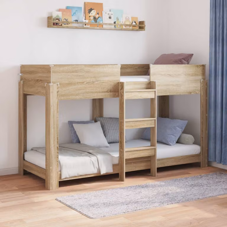 Letto a castello per bambini vidaXL in legno color rovere con struttura a casetta, L: 190 cm, P: 89 cm, H: 176 cm