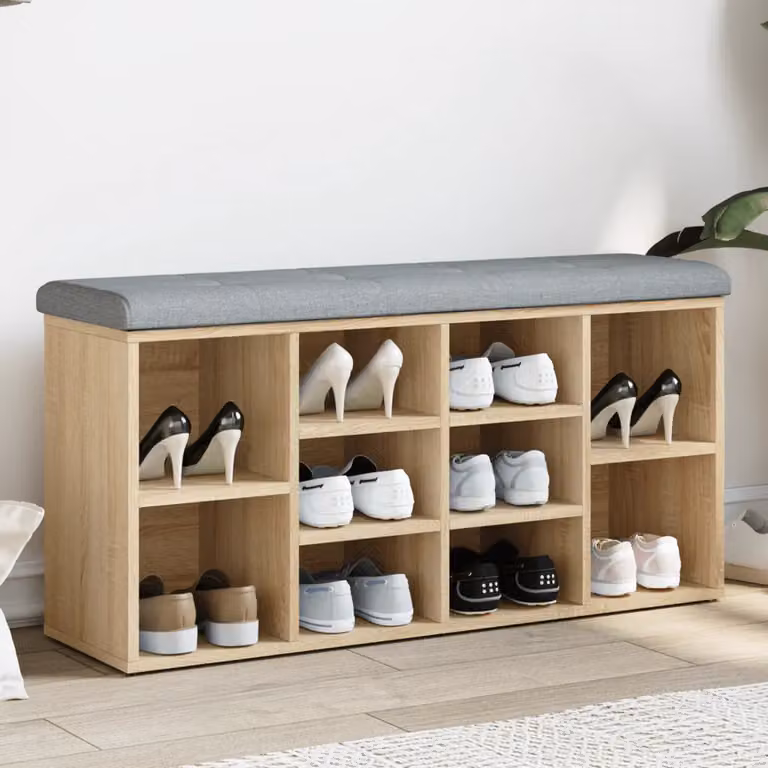 Panca porta scarpe vidaXL in legno Rovere Sonoma con seduta in tessuto, L 102 x P 32 x H 50 cm
