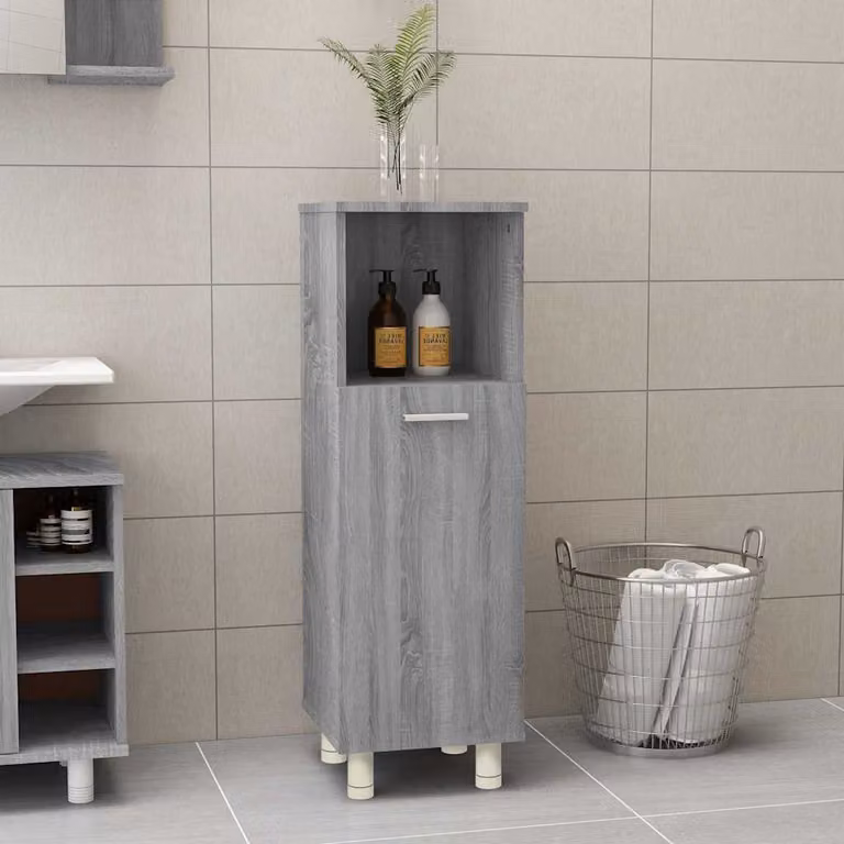 Armadietto da bagno moderno vidaXL in legno multistrato e MDF, colore grigio, L 30 cm x P 30 cm x H 95 cm