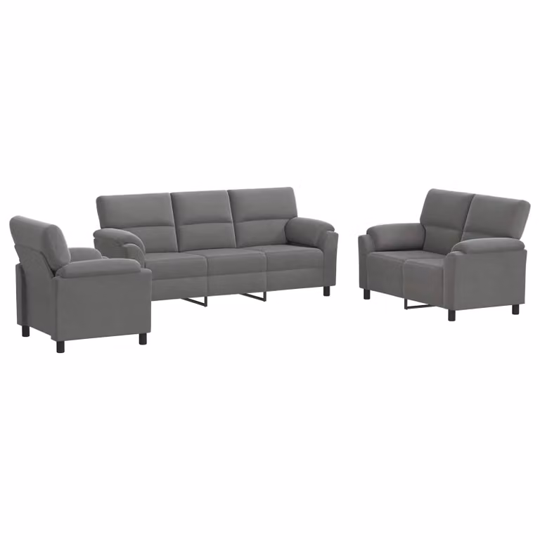 Set di divani vidaXL da 3 pezzi in velluto grigio scuro con struttura in metallo per soggiorno