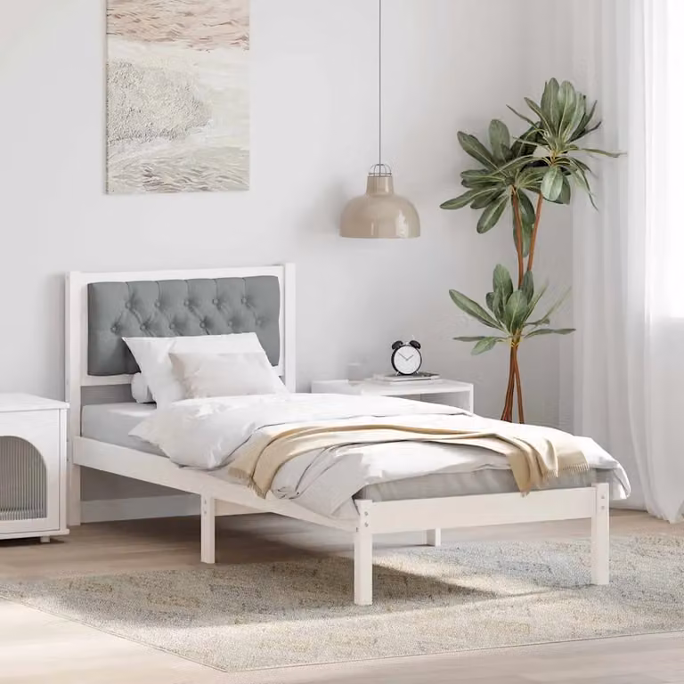 Struttura del letto minimalista vidaXL in pino massello laccato, Grigio chiaro e bianco, 90 x 190 cm