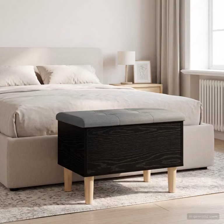 Panchina moderna vidaXL con cuscino in tessuto, colore nero e grigio, L: 62 cm, P: 42 cm, H: 46 cm