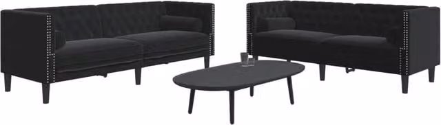 Set di 2 divani Chesterfield vidaXL in velluto nero con cuscini inclusi