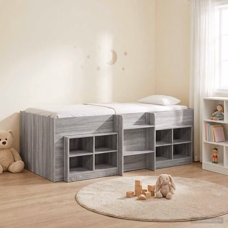 Set di 3 pezzi Letto a Soppalco con Mobile vidaXL in Legno Sonoma e Grigio, Dimensioni: L 200 cm x P 100 cm x H 190 cm circa