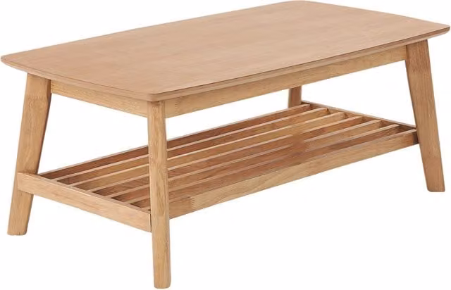 Tavolino da caffè Beliani in stile rustico marrone con ripiano in MDF e gambe in legno di gomma L: 100 cm, P: 55 cm, H: 42 cm
