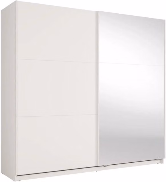 Armadio Venezia Meublorama con ante scorrevoli, illuminazione LED e finitura bianco opaco L: 221 cm, H: 207 cm, P: 60 cm