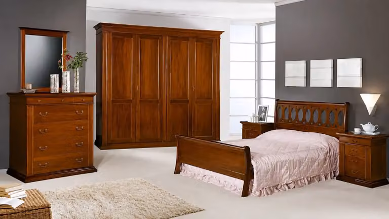 Camera da letto completa in legno massello stile arte povera Mobili 2G colore noce