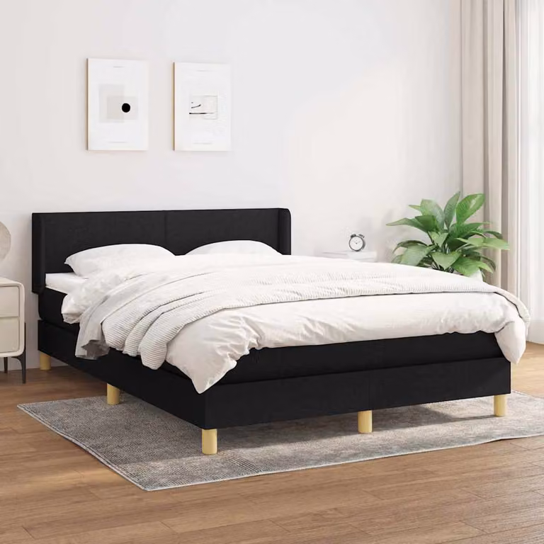 vidaXL Giroletto a Molle con Materasso Nero in Tessuto L/P/H: 140 x 190 x 88 cm