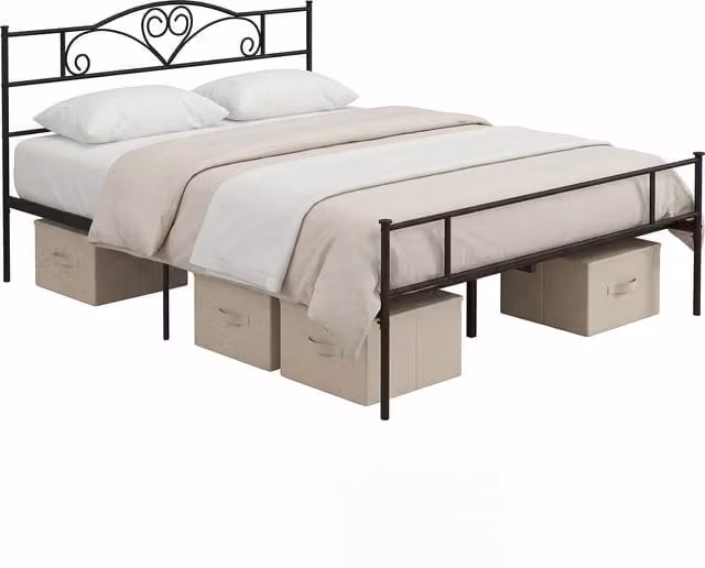 Struttura Letto Matrimoniale HOMCOM in Acciaio con Doghe Integrate, Testiera e Pediera, Colore Nero, L/P: 160 x 200 cm