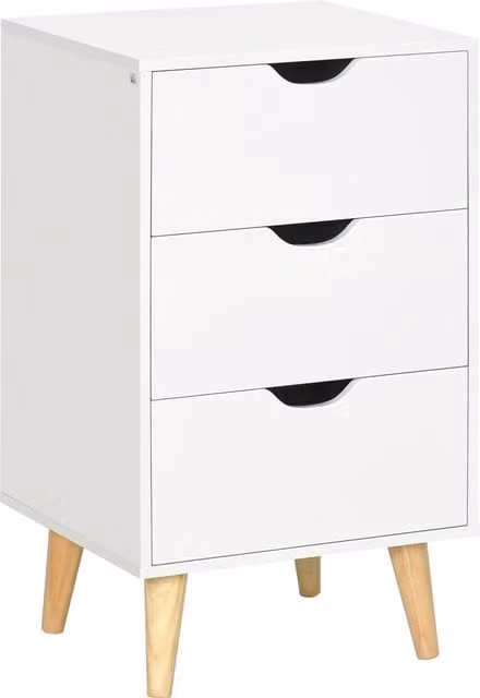 Comodino HOMCOM in stile scandinavo con 3 cassetti in legno, Bianco, L 40 cm x P 35 cm x H 68,5 cm