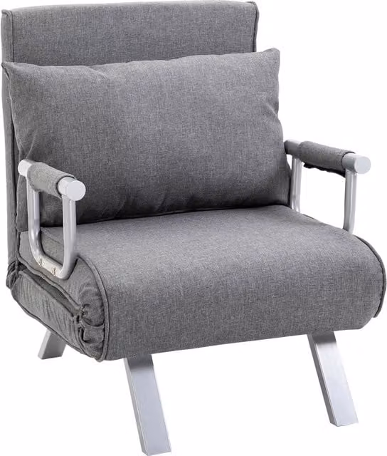 Poltrona Letto HOMCOM con Schienale Regolabile su 5 Livelli, in Tessuto e Metallo, Grigio Chiaro, L: 65 cm, P: 69 cm, H: 80 cm